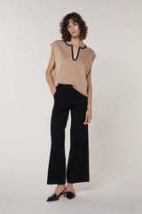 BLACK WIDE LEG KNITTED TROUSERS