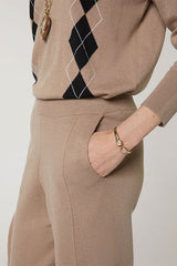 BROWN MILANO KNIT CIGARETTE TROUSERS