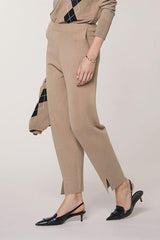 BROWN MILANO KNIT CIGARETTE TROUSERS