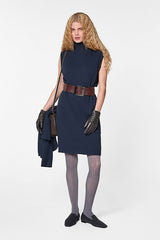 BLUE STRAIGHT WOOL DRESS