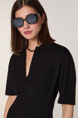 BLACK LONG WOOL DRESS