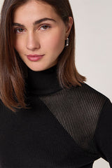 BLACK TWO MATERIAL WOOL DRESS