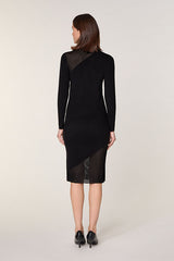 BLACK TWO MATERIAL WOOL DRESS