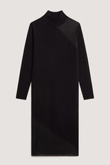 BLACK TWO MATERIAL WOOL DRESS