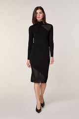 BLACK TWO MATERIAL WOOL DRESS