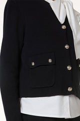 BLACK SHORT DOUBLE FACED KNIT JACKET