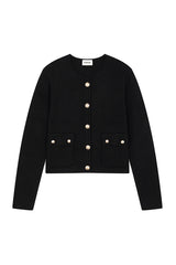 BLACK SHORT DOUBLE FACED KNIT JACKET