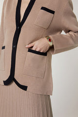 BROWN TWO TONE DOUBLE SIDED KNIT JACKET