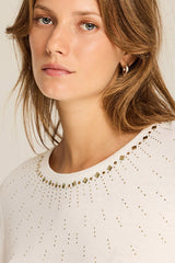 IVORY HOTFIX DETAIL KNIT T-SHIRT