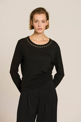 BLACK HOTFIX DETAIL KNIT T-SHIRT
