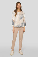 BEIGE ABSTRACT FACE DESIGN SHIRT