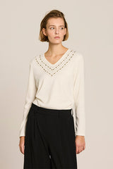 IVORY HOTFIX DETAIL KNIT T-SHIRT
