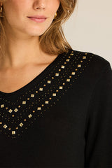 BLACK HOTFIX DETAIL KNIT T-SHIRT