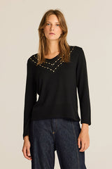 BLACK HOTFIX DETAIL KNIT T-SHIRT