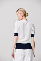 BICOLOR V-NECK BRAIDED SWEATER