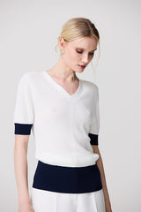 BICOLOR V-NECK BRAIDED SWEATER