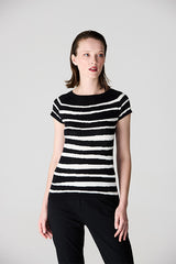 SHINY STRIPED SEAMLESS BOATNECK SWEATER