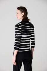 SHINY STRIPED SEAMLESS V-NECK SWEATER