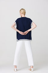 NAVY CONSTRASTED DROPPED SHOULDER TUNIC