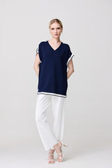 NAVY CONSTRASTED DROPPED SHOULDER TUNIC