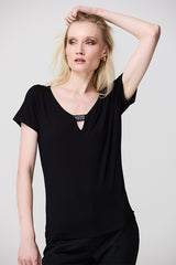 BLACK RHINESTONE CHAIN V-NECK T-SHIRT