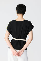 BLACK ASYMMETRICAL BICOLOR BLOUSE
