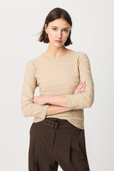 KNITTED TEXTURE 3/4 SLEEVE SWEATER