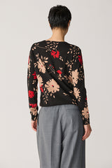 FLORAL PRINT V-NECK SWEATER