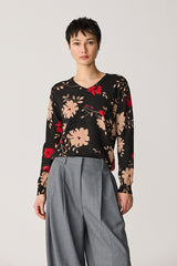 FLORAL PRINT V-NECK SWEATER