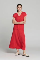 RED TENCEL RIBBED FLOWING JUMPER