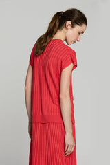 RED TENCEL RIBBED FLOWING JUMPER