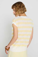 YELLOW STRIPED V-NECK JUMPER