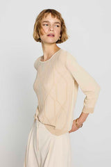 CREAM GEOMETRIC BOATNECK LUREX SWEATER