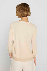 CREAM GEOMETRIC BOATNECK LUREX SWEATER