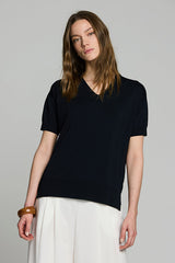 BLACK SIDE SLIT V-NECK JUMPER