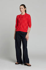 RED SQUARE TEXTURED CARDIGAN
