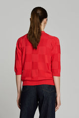 RED SQUARE TEXTURED CARDIGAN