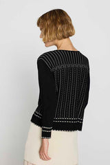 BLACK TWO-TONE JACQUARD CARDIGAN