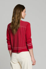 RED TWO-TONE JACQUARD CARDIGAN