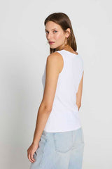 WHITE BASIC V-NECK SLEEVELESS T-SHIRT