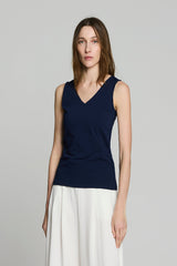 NAVY BASIC V-NECK SLEEVELESS T-SHIRT