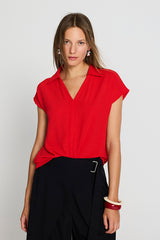 RED LOOSE POLO TOP