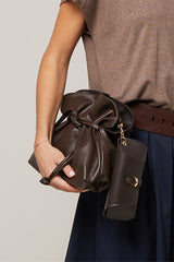 BROWN LAMBSKIN LEATHER CHARLY BUCKET BAG