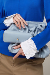 BLUE GREY LAMBSKIN LEATHER CHARLY BUCKET BAG