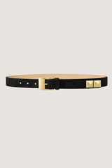 BLACK BRASS DETAIL LEATHER BELT