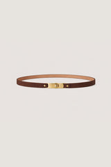 BROWN ADJUSTABLE SLIM LAMBSKIN LEATHER BELT