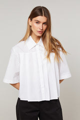 WHITE SHORT PLEATED COTTON SHIRT