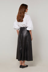 LONG FLARED LEATHER SKIRT