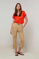 BEIGE COTTON CAPRI TROUSERS