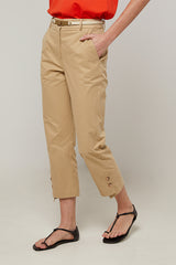 BEIGE COTTON CAPRI TROUSERS